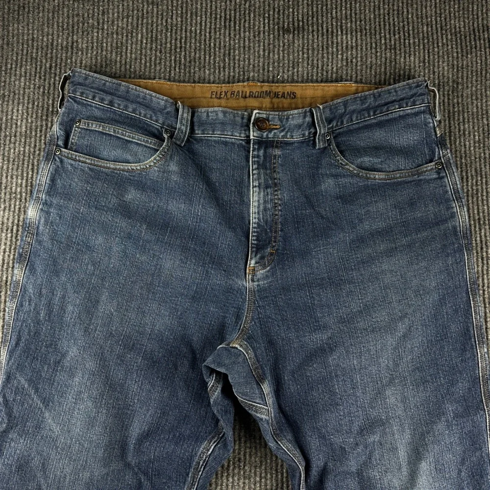 Duluth Trading Co Flex Ballroom Jeans Mens 42x28 Blue Straight Leg Work Denim